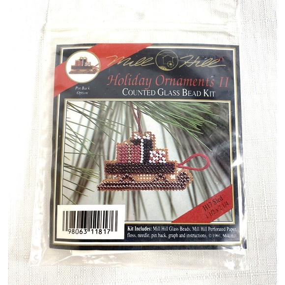 Vintage Mill Hill Holiday Ornament Counted Glass Bead Kit Lot Sled and Shepherd - Picture 3 of 4